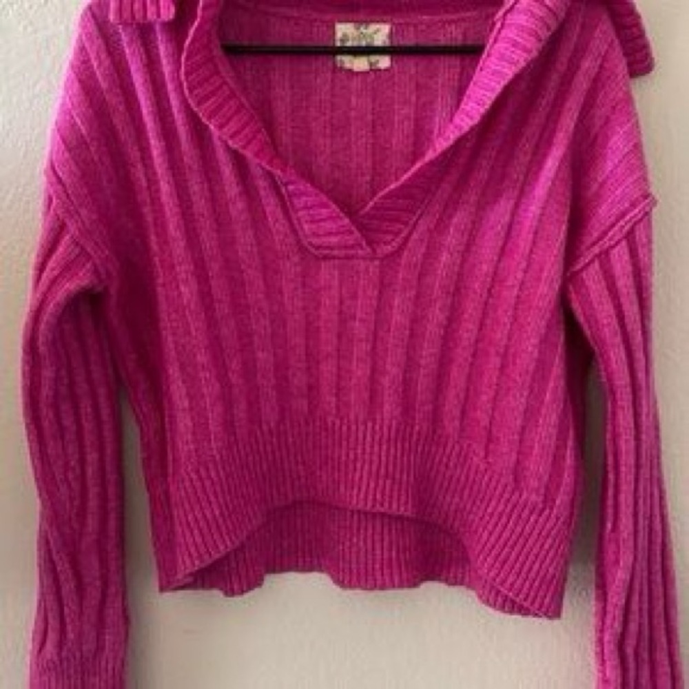 Hippie Rose Fuchsia V-Neck Sweater